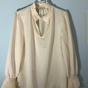 Jason Wu Ivory Pleated-Ruffle Long-Sleeve Blouse